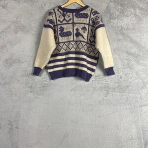 Alafoss Icewool Vintage Icelandic Wool Sweater Purple Cream Duck Anchor Womens M